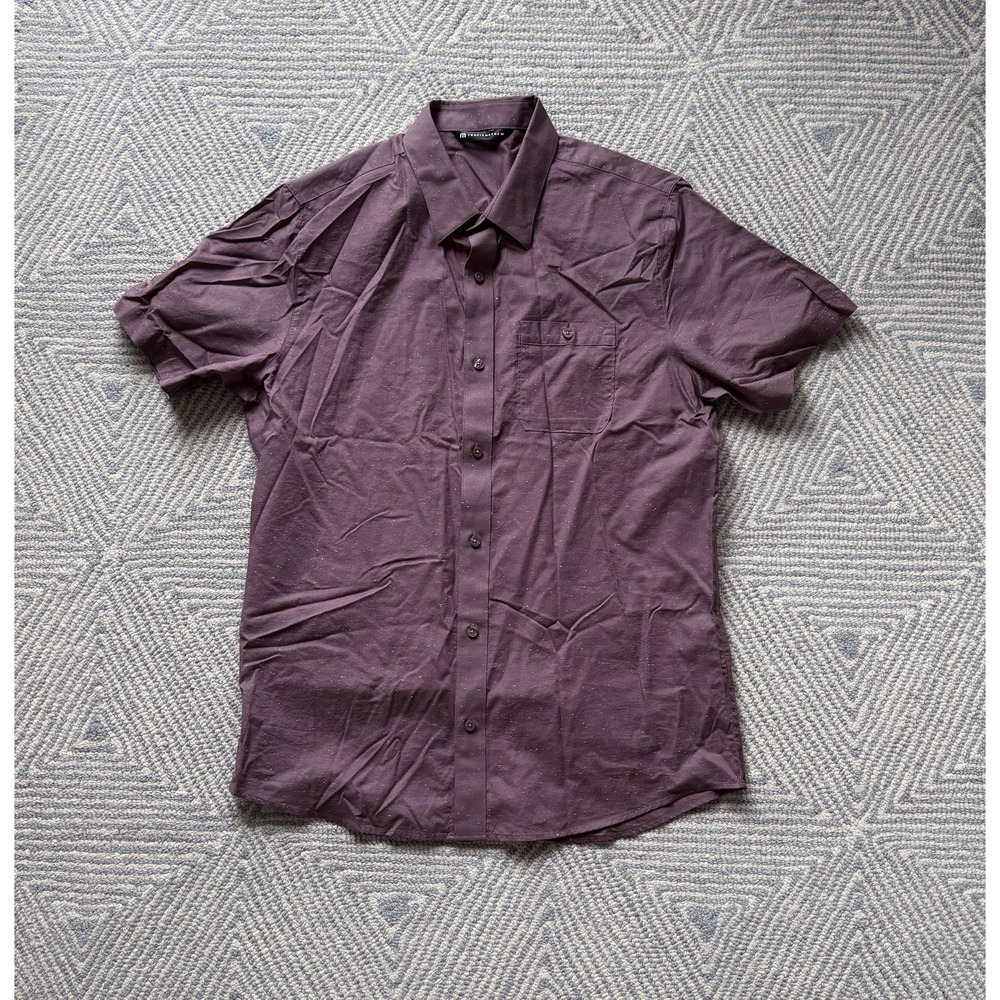 Travis Mathew Short Sleeve Button Shirt - Purple w/ White Fleck - Medium
